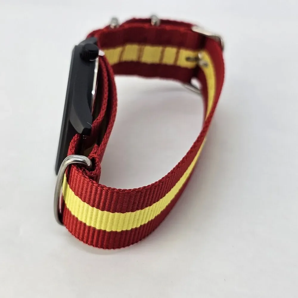 Men's Field Watch 42MM Black‎ Dial Black Case Red Yellow Canvas Band Strap